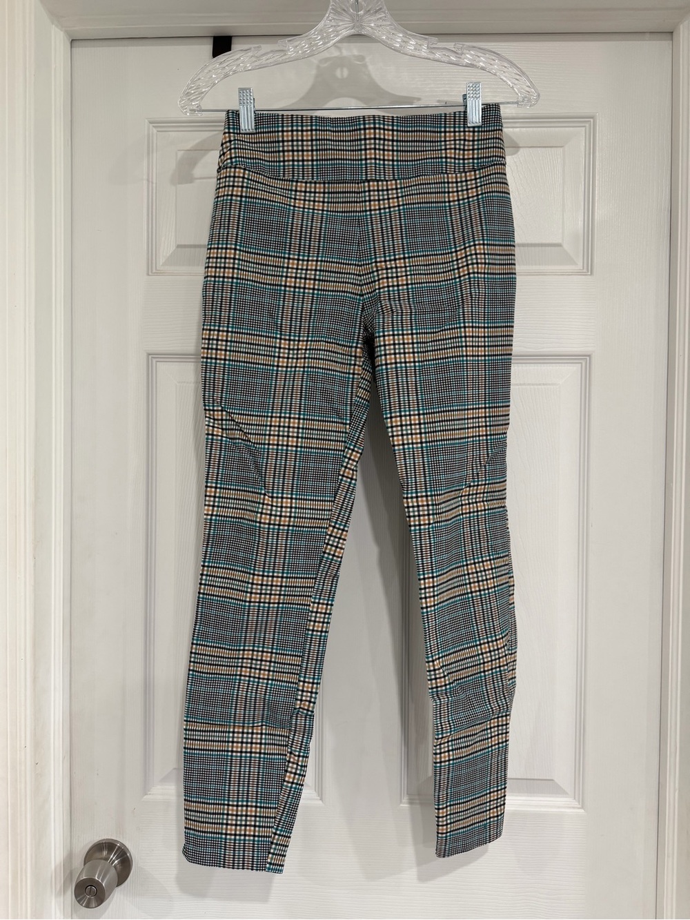 New York & Company Plaid Skinny Pants in Blue and Tan